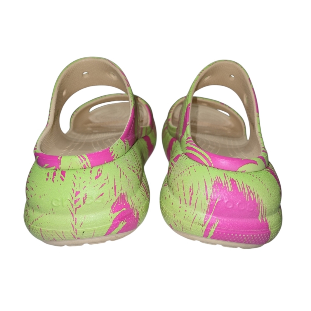 Crocs Crush Sandals Bold Green Pink Print 2 Strap Chunky Platforms 8 Women - Picture 6 of 9